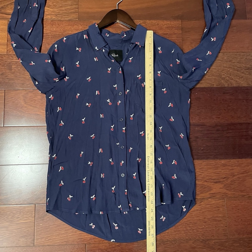 Rails Kate Navy Blue Cherries Shirt Button Up Rayon Cherry Novelty Print XS B34 - Picture 13 of 14